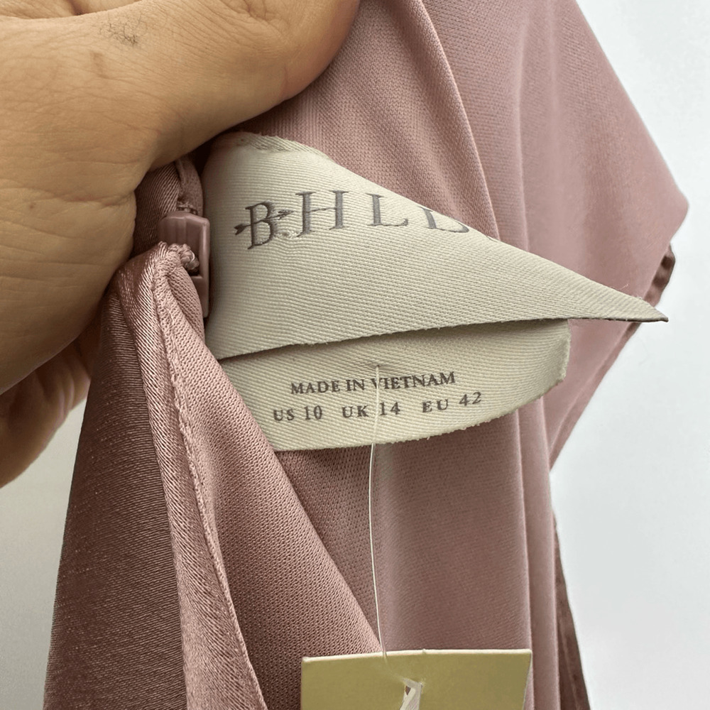 BHLDN ALSTON SATIN DRESS ROSE Pink Midi draped wedding bridesmaid womens 10 NWT - Picture 8 of 8